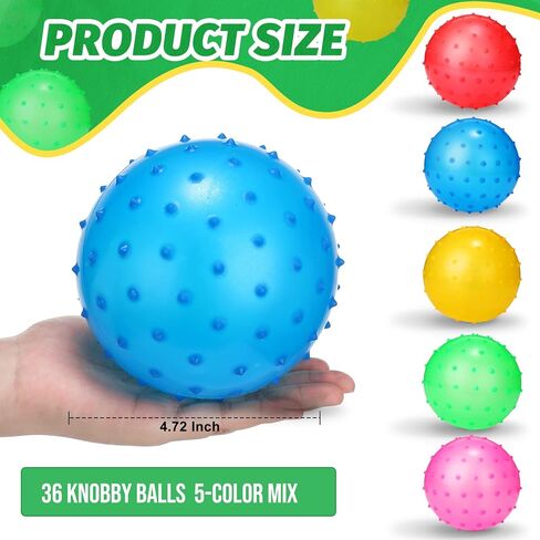 Knobby Balls 4.72 Inch Spiky Bounce Ball Toy Large Bouncy Balls Bulk Inflatable Sensory Balls Soft Massage Stress Plastic Balls for School Party Play Outdoor Indoor Party Favors, 5 Colors in Kuwait