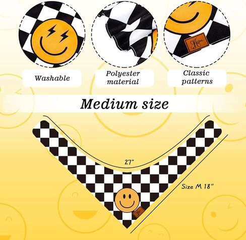 قطعتان من باندانا الكلب السعيدة المتأنق بوهو وجه مبتسم على شكل لوحة شطرنج من القماش المطبوع للحيوانات الأليفة مقاس متوسط ​​قابل للتعديل منديل الحيوانات الأليفة مرايل الكلب لإكسسوارات أزياء أعياد الميلاد in Kuwait