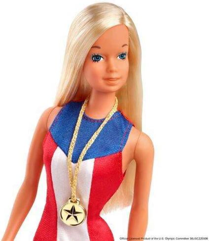 Barbie 1975 Gold Medal Doll Reproduction, Wearing Olympics-Themed One-Piece and Gold Medal Accessory. with Doll Stand and Certificate of Authenticity, Gift for Collectors in Saudi Arabia