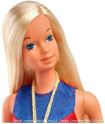 Barbie 1975 Gold Medal Doll Reproduction, Wearing Olympics-Themed One-Piece and Gold Medal Accessory. with Doll Stand and Certificate of Authenticity, Gift for Collectors in Saudi Arabia