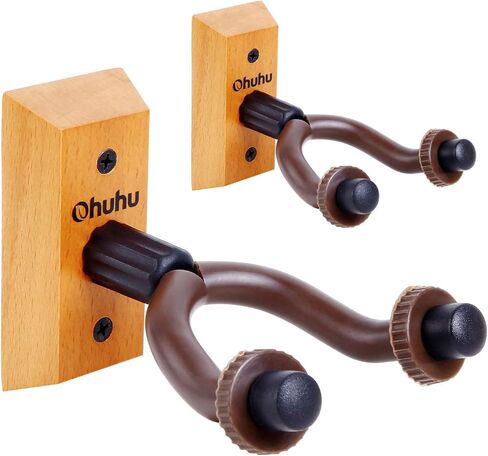 Ohuhu Guitar Wall Mount Hanger, 2-Pack Rotatable Hardwood Guitar Hangers with Screws, Adjustable Stopper Guitar Mount Hook Holder Stand for Acoustic Electric Guitar Banjo Bass Ukulele Mandolin (Wood) in Saudi Arabia