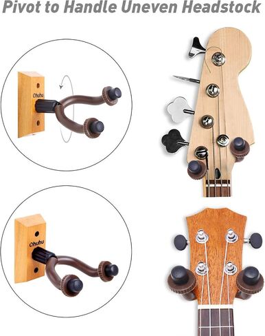 Ohuhu Guitar Wall Mount Hanger, 2-Pack Rotatable Hardwood Guitar Hangers with Screws, Adjustable Stopper Guitar Mount Hook Holder Stand for Acoustic Electric Guitar Banjo Bass Ukulele Mandolin (Wood) in Saudi Arabia