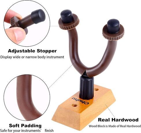 Ohuhu Guitar Wall Mount Hanger, 2-Pack Rotatable Hardwood Guitar Hangers with Screws, Adjustable Stopper Guitar Mount Hook Holder Stand for Acoustic Electric Guitar Banjo Bass Ukulele Mandolin (Wood) in Saudi Arabia
