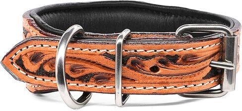 Handcrafted Argentinian Leather Dog Collar with Floral Tooling - Premium Quality in Kuwait