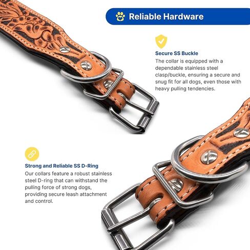 Handcrafted Argentinian Leather Dog Collar with Floral Tooling - Premium Quality in Kuwait