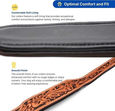 Handcrafted Argentinian Leather Dog Collar with Floral Tooling - Premium Quality in Kuwait