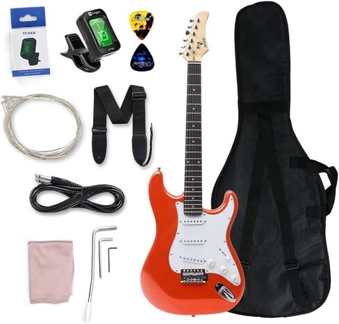 جيتار كهربائي 39 بوصة كامل الحجم مصنوع من الخشب الصلب SSS نمط الالتقاط للمبتدئين مجموعة كاملة مع الملحقات والحقيبة والأشرطة (فضي) in Kuwait