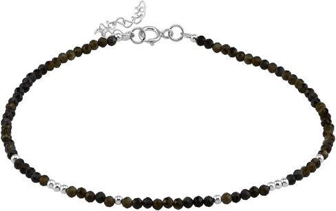 Silvershake 2MM Petite Gemstone Bead 925 Sterling Silver Minimalist 9.5 to 10.5 Inch Adjustable Anklet Jewelry for Women or Teens in Kuwait