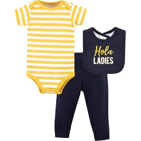 Hudson Baby Unisex Baby Cotton Bodysuit, Pant and Bib Set