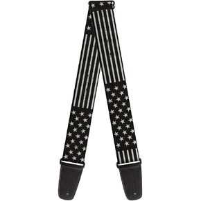 Buckle-Down Guitar Strap Americana Stars Stripes2 Weathered Black Gray 2 Inches Wide