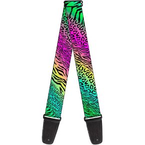 Buckle-Down Guitar Strap Animal Skins Rainbow Black 2 Inches Wide (GS-W30104)