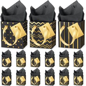 DOYIDE 30 Pcs Small Gift Bags with Handles, 4x2.75x4.5inch Mini Paper Gift Bags, Tiny Party Favor Bags with Tissue and ''Thank you'' Tag for Christmas Valentines Holidays Birthday Wedding Baby Shower
