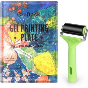 Craftask Reusable Gel Printing Plate - 5" X 7" Gel Plate with Press Rubber Brayer Roller, Printmaking Supplies for Card Making, Arts and Crafts, Scrapbooking and Journaling