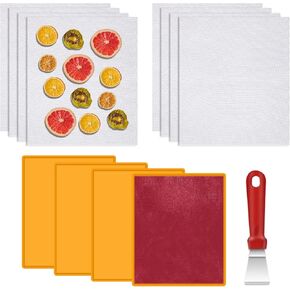 4 قطع من سجادات تجفيف السيليكون مع حافة و8 قطع من شبكة تجفيف السيليكون مع ملعقة مجانية - متوافقة مع Cosori CP267-FD، بطانة مربعة قابلة لإعادة الاستخدام لتجفيف الطعام لبيض اللحوم والفواكه (أحمر) in Kuwait