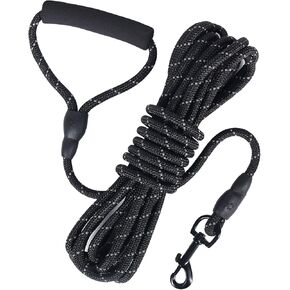 Vivifying Long Dog Leash, 20ft Reflective Dog Training Leash for Outside and Yard, Floating Long Line Lead with Soft Handle for Beach and Swimming (Black)