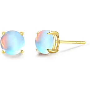 FANCIME 14k Solid Yellow Gold Natural Gemstone Stud Earrings Prong Cluster Birthstone Stud Earrings Fine Jewelry Gifts for Her Mom Women Girlfriend Wife,6mm