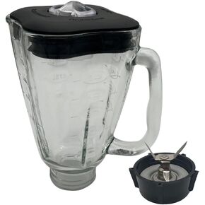Replacement 5 Cup Clover Shape Glass Blender Jar 084036-000-000 With black lid and blade Compatible with Oster blender (Black lid+ blade set, Glass)