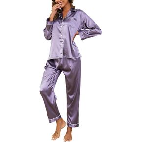 Silk Pajamas for Women Long Sleeve Satin Pajama Sets Long Silk PJ Sets for women Casual Wear