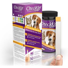 CheckUp 10 Parameters Urine Test Strips for Cat and Dog x 50, Monitoring pet Health, Detects Urobilinogen, Glucose, Bilirubin, Ketone, Specific Gravity, Blood, pH, Protein, Nitrite, Leukocytes in Kuwait