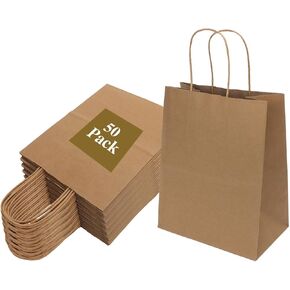 200 Pack 8x4.75x10 Inch Medium Brown Paper Bags with Handles Bulk, Joybe Kraft Paper Gift Bags for Birthday Party Favors Grocery Retail Shopping Business Goody Craft Blank Sacks (Plain Natural 200pcs)