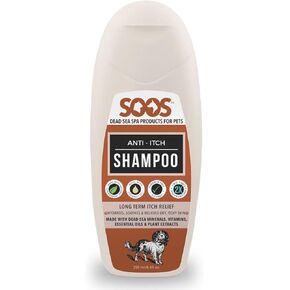 Soos Pet Shampoo Anti-Itch Cat and Dog Shampoo Dead Sea Minerals Fast Absorbing Soothes Itching Clean Fur with Vitamins Essential Oils Natural Ingredients - 1x Bottle (250ml)