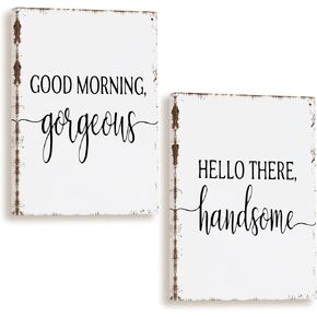 Good Morning Gergeous Hello There Handsome Canvas Wall Art Prints,Anniversary Engagement Paintings Prints Gifts,11x14 inches Set Of 2 Artwork For Couples Themed Decor Bedroom Living Room Decorations