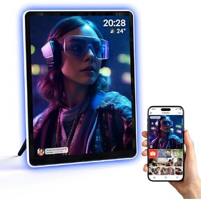 Apolosign 9.7" Neon Light Digital Frame, 2K Resolution, The Best Digital Picture Frame for Gifting | with 2.5D Glass IPS Touchscreen, WiFi, 32GB Storage, Warm Ambient & Auto Color Transformation LED