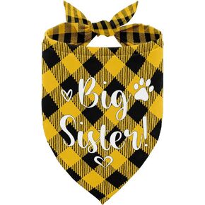 Dog Bandana, Big Sister Dog Bandana, Dog Scarf Classical Plaid Printing, Dog Scarf Accessories, Dog Bandana Pet Scarf, Pet Plaid Scarf Gender Reveal Accessories, Pet Scarf, Dog Bandana Gift (E18)