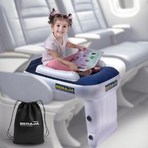 Beraja Store Inflatable Airplane Bed for Toddlers - Portable Inflatable Airplane Bed for Kids - Toddler Airplane Bed with Safety Belt - Manual Pump - Travel Bag - High Sides - Toddler Plane Bed