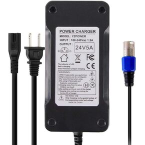 24V 5A Battery Charger for EA1065, S150 180 X-CEL, Jazzy 1107 614HD Smart Automatic 3-Pin XLR Connector Male