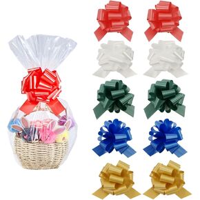 Wowfit Cellophane Gift Bags, 10 CT 16x24 with 6" Pull Bows - Clear, Durable & Easy-to-Use for Medium-Sized Baskets, Perfect for Special Occasions & Commercial Displays
