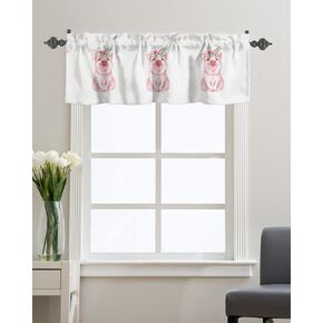 Litter Star Window Valance Rod Pocket Panel for Kitchen Bedroom Windows Farm Cute Pig Valances Short Curtain Bathroom Treatment Drapes Idyllic Pink Flower White in Kuwait