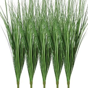 Tigeen 12 Pcs Artificial Plants Tall Onion Grass 33 Inch Greenery UV Resistant Outdoor Faux Tall Grass Plants for Home Indoor Outdoor Fake Shrubs Flowers Room Vase Planters Decor (Autumn Yellow)