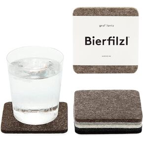 Graf Lantz Bierfilzl Square Felt Coasters - Multi-Color Set of 6-100% Merino Wool - Water-Wicking, Stain-Resistant, Absorbent (Earth)