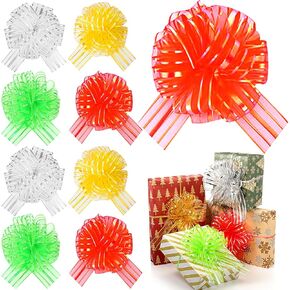8 Pieces Pull Bow Large Organza Gift Wrapping Ribbon Bow Mixed Color Big Pull Bow for Wedding Gift Baskets, Ribbon Bow for Christmas Wrapping and Decoration, 6 Inches Diameter