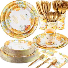 350 Pcs Tea Party Supplies Spring Summer Party Tableware Set Disposable Plates Napkins Paper Cups Plastic Cutlery Set for Birthday Bridal Baby Shower Serves 50 (Green Floral) in Saudi Arabia