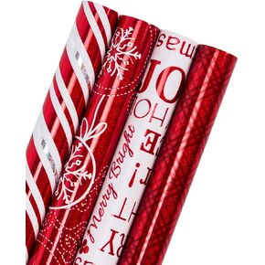 WRAPAHOLIC Wrapping Paper Set - Red and White Metallic Foil Shine Christmas Wrapping Paper Bundle with Gift Bow & Ribbon & Tag & Sticker, Perfect for Birthday, Holiday, Party, Baby Shower
