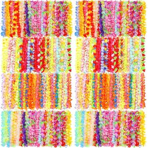 500 Pieces Hawaiian Leis Bulk Luau Leis Necklace Hawaiian Theme Flower Leis Tropical Floral Necklace for Kids Adults Luau Themed Holiday Wedding Beach Birthday Party Supplies Decor Multi Color
