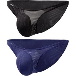 Faringoto Men's Low Waist Sexy Bikini Briefs Mesh Thong Sexy Breathable Low-rise Underwear