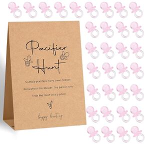 Pacifier Hunt Baby Shower Games,Rustic Baby Shower Games Gender Neutral,pacifiers for baby shower game,Gender Reveal Games,Baby Shower Decoration,1 Sign & 50 Mini Plastic Pacifiers-PH1
