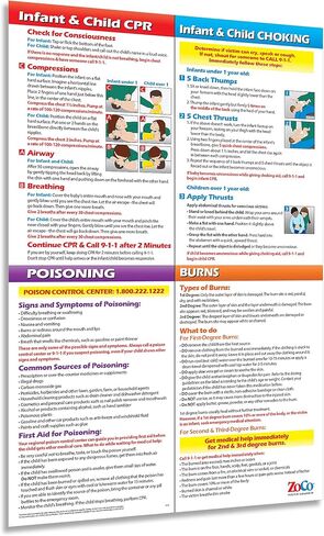 Safety Magnets ZOCO - Infant & Child First Aid Poster - Updated CPR & Choking Guidelines - Laminated 12x18 - CPR Choking Poison & Burn Chart - Home Daycare Essentials in Kuwait