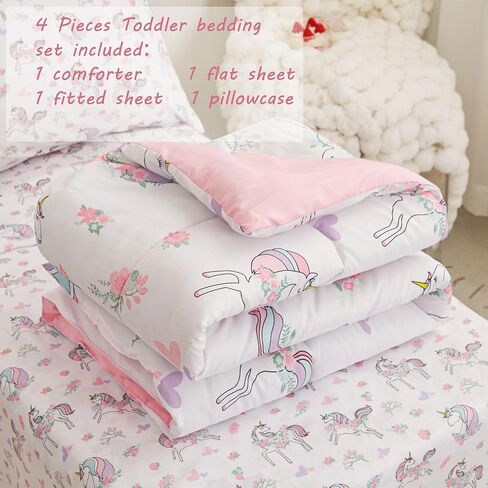مجموعات لحاف الأطفال الصغار من Viviland Butterfly Floral، طقم مفروشات لطيف للفتيات الصغيرات، طقم سرير أطفال ناعم من الألياف الدقيقة باللون الأرجواني in Kuwait