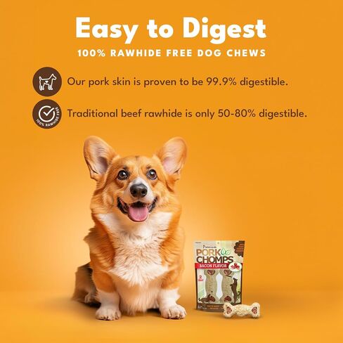 Pork Chomps Dog Chews, 4-inch Crunchy Bones, Bacon Flavor, 2 Count in Kuwait