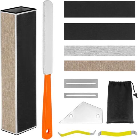 مجموعة أدوات صيانة وإصلاح الجيتار من QWORK، تتضمن ملف تاج الحنق، وشعاع التسوية، والروك، وموزعات الأوتار، وواقي لوحة الأصابع، وأوراق الصنفرة البديلة، وحقيبة تخزين in Kuwait