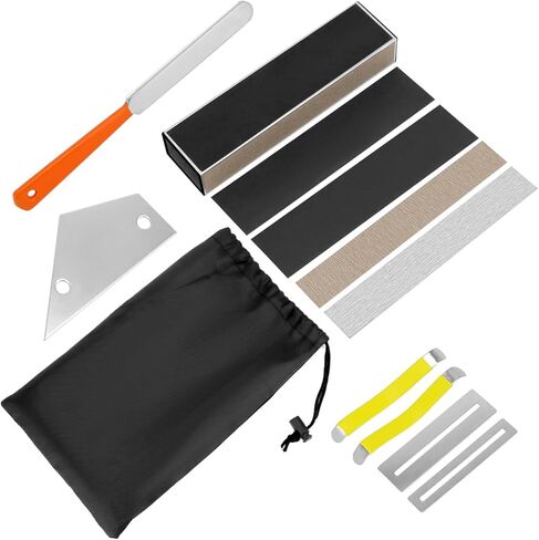 مجموعة أدوات صيانة وإصلاح الجيتار من QWORK، تتضمن ملف تاج الحنق، وشعاع التسوية، والروك، وموزعات الأوتار، وواقي لوحة الأصابع، وأوراق الصنفرة البديلة، وحقيبة تخزين in Kuwait