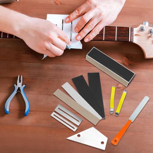 مجموعة أدوات صيانة وإصلاح الجيتار من QWORK، تتضمن ملف تاج الحنق، وشعاع التسوية، والروك، وموزعات الأوتار، وواقي لوحة الأصابع، وأوراق الصنفرة البديلة، وحقيبة تخزين in Kuwait