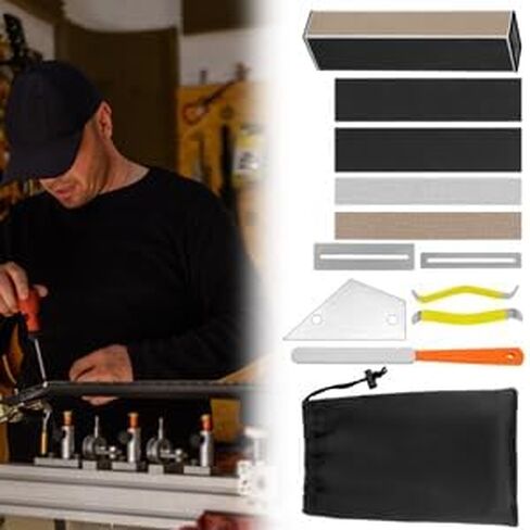 مجموعة أدوات صيانة وإصلاح الجيتار من QWORK، تتضمن ملف تاج الحنق، وشعاع التسوية، والروك، وموزعات الأوتار، وواقي لوحة الأصابع، وأوراق الصنفرة البديلة، وحقيبة تخزين in Kuwait