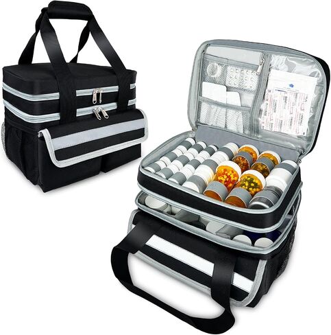 NENYX Portable Pill Bottle Organizer Bag, Double Layers Medicine Organizer Storage Bag with Lockable Zippers, Travel Medication Bag for Prescription Bottles and Medical Supplies,Red(Bag Only) in Saudi Arabia