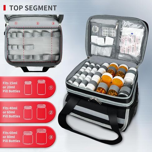 NENYX Portable Pill Bottle Organizer Bag, Double Layers Medicine Organizer Storage Bag with Lockable Zippers, Travel Medication Bag for Prescription Bottles and Medical Supplies,Red(Bag Only) in Saudi Arabia