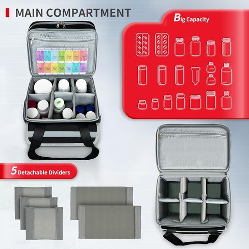 NENYX Portable Pill Bottle Organizer Bag, Double Layers Medicine Organizer Storage Bag with Lockable Zippers, Travel Medication Bag for Prescription Bottles and Medical Supplies,Red(Bag Only) in Saudi Arabia